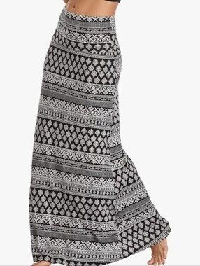 Urban CoCo Women's Size L Stylish Fold-Over Flare Maxi Skirt Black Geometric
